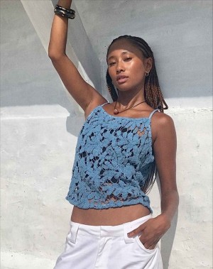 Női Motel Rocks Limu Crochet Mellény Kék | CJN7073RW