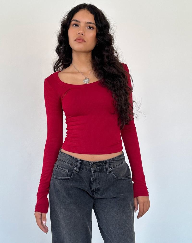 Női Motel Rocks Binlo Extra Long Sleeve Póló Piros | HBI6791RW