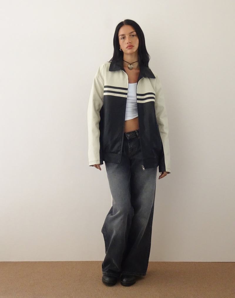 Női Motel Rocks Calista Bőrkabát Fekete Fehér | LJI3297ZE