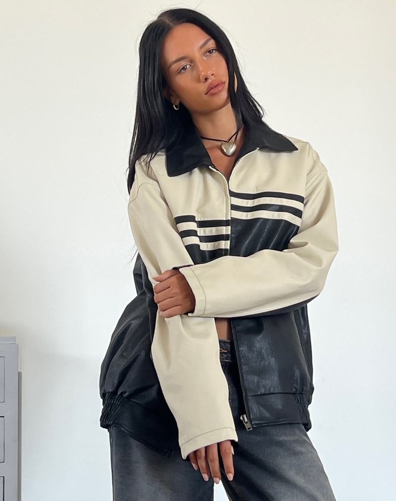 Női Motel Rocks Calista Bőrkabát Fekete Fehér | LJI3297ZE