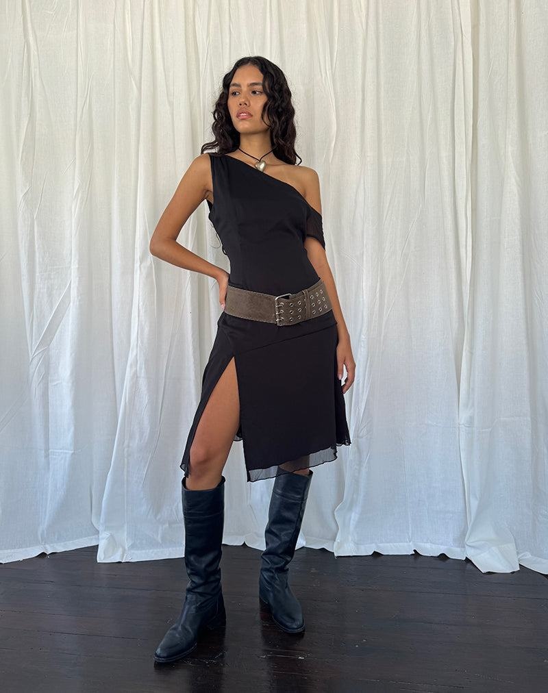 Női Motel Rocks Carissa One Shoulder Chiffon Midi Ruha Fekete | QGN6669RT