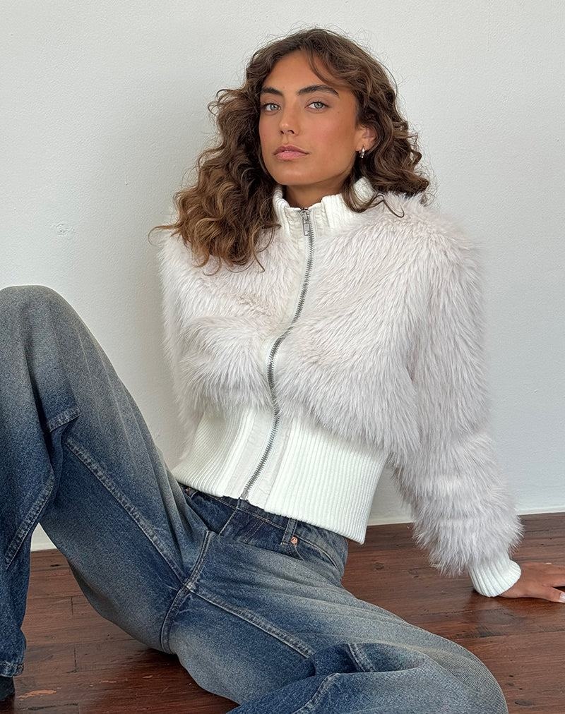 Női Motel Rocks Homari Shaggy Faux Fur Kabát Krém Fehér | YVN8587WN