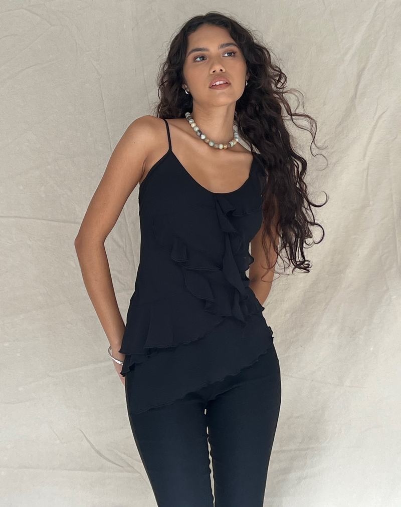 Női Motel Rocks Irama Asymmetric Ruffle Trikó Fekete | CQQ2897DO