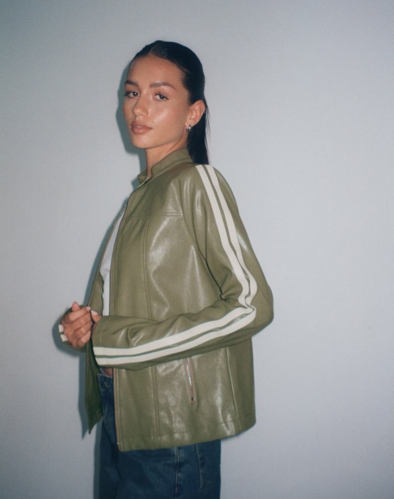 Női Motel Rocks Jacquie Zip Up Motoros Dzseki Zöld Fehér | EQY6154LE