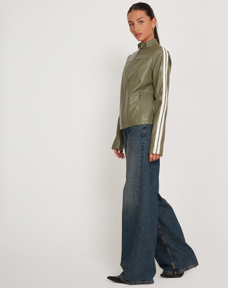 Női Motel Rocks Jacquie Zip Up Motoros Dzseki Zöld Fehér | EQY6154LE