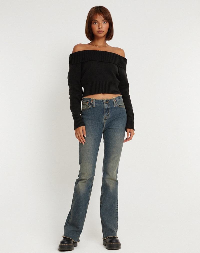 Női Motel Rocks Koriya Bardot Póló Fekete | OPO6621ET