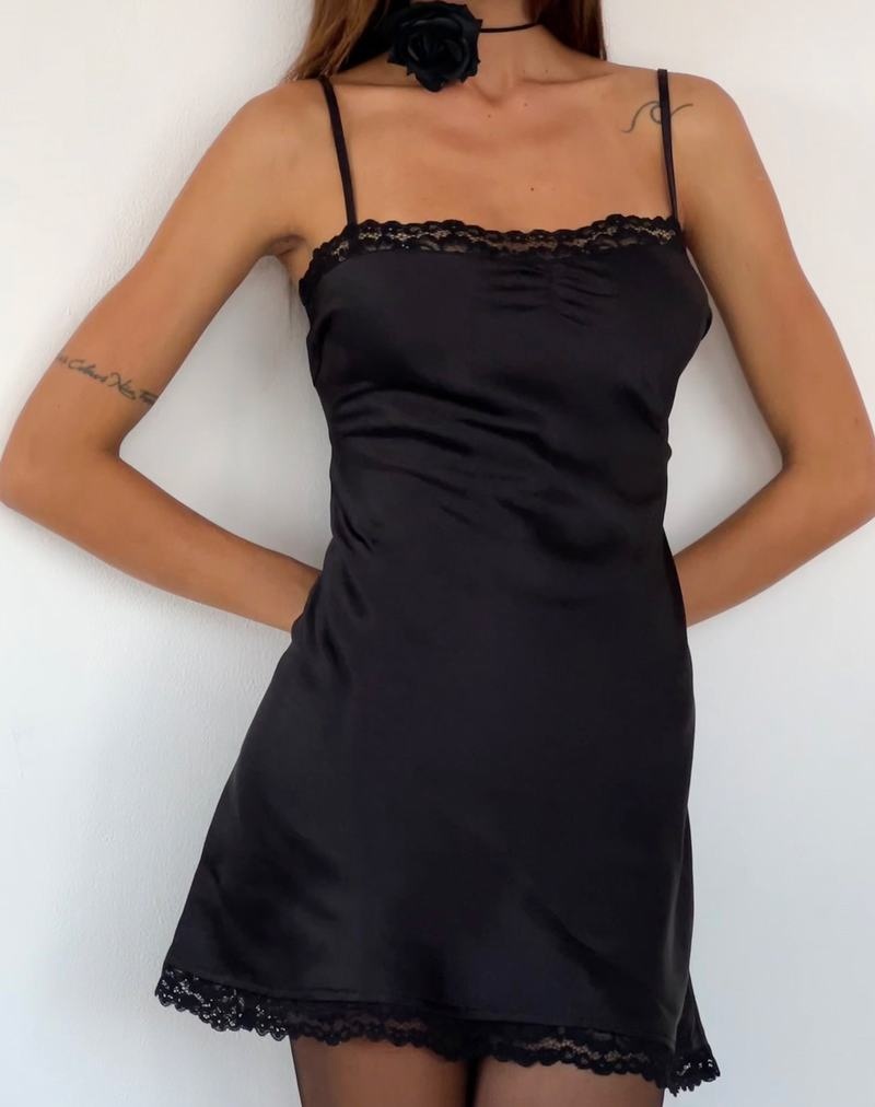 Női Motel Rocks Larna Csipke Trim Satin Mini Ruha Fekete | OAK3815WE