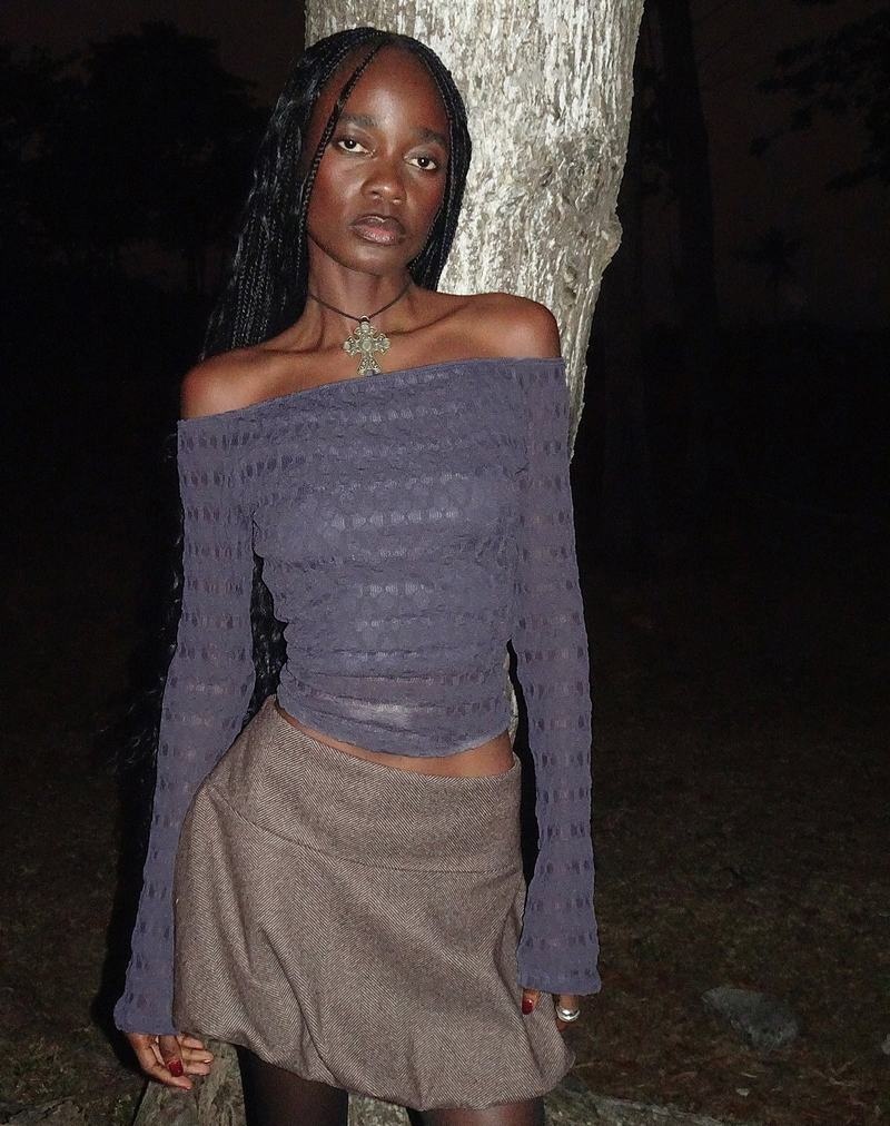 Női Motel Rocks Neira Long Sleeve Bardot Póló Kék Szürke | RCL5097GA