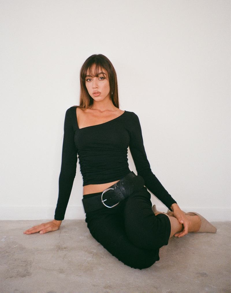 Női Motel Rocks Sunbee Ruched Asymmetric Long Sleeve Póló Fekete | NFN4257KV