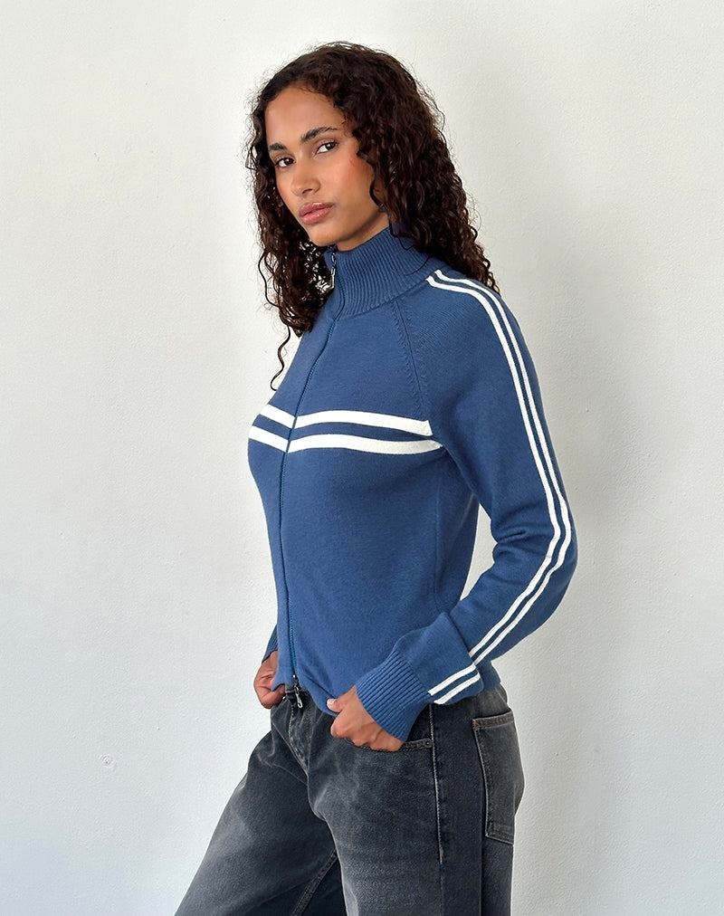 Női Motel Rocks Talisa Sportos Zip Through Kabát Sötétkék Fehér | NIU6380PZ