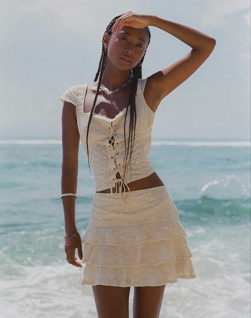 Női Motel Rocks Tanya Broderie Corset Póló Fehér | RSN4861VT