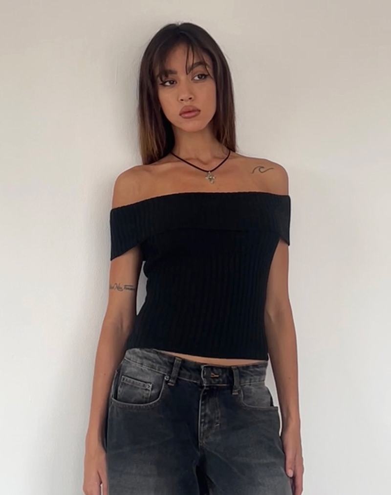 Női Motel Rocks Wilda Bardot Bow Back Póló Fekete | XUX6420VT